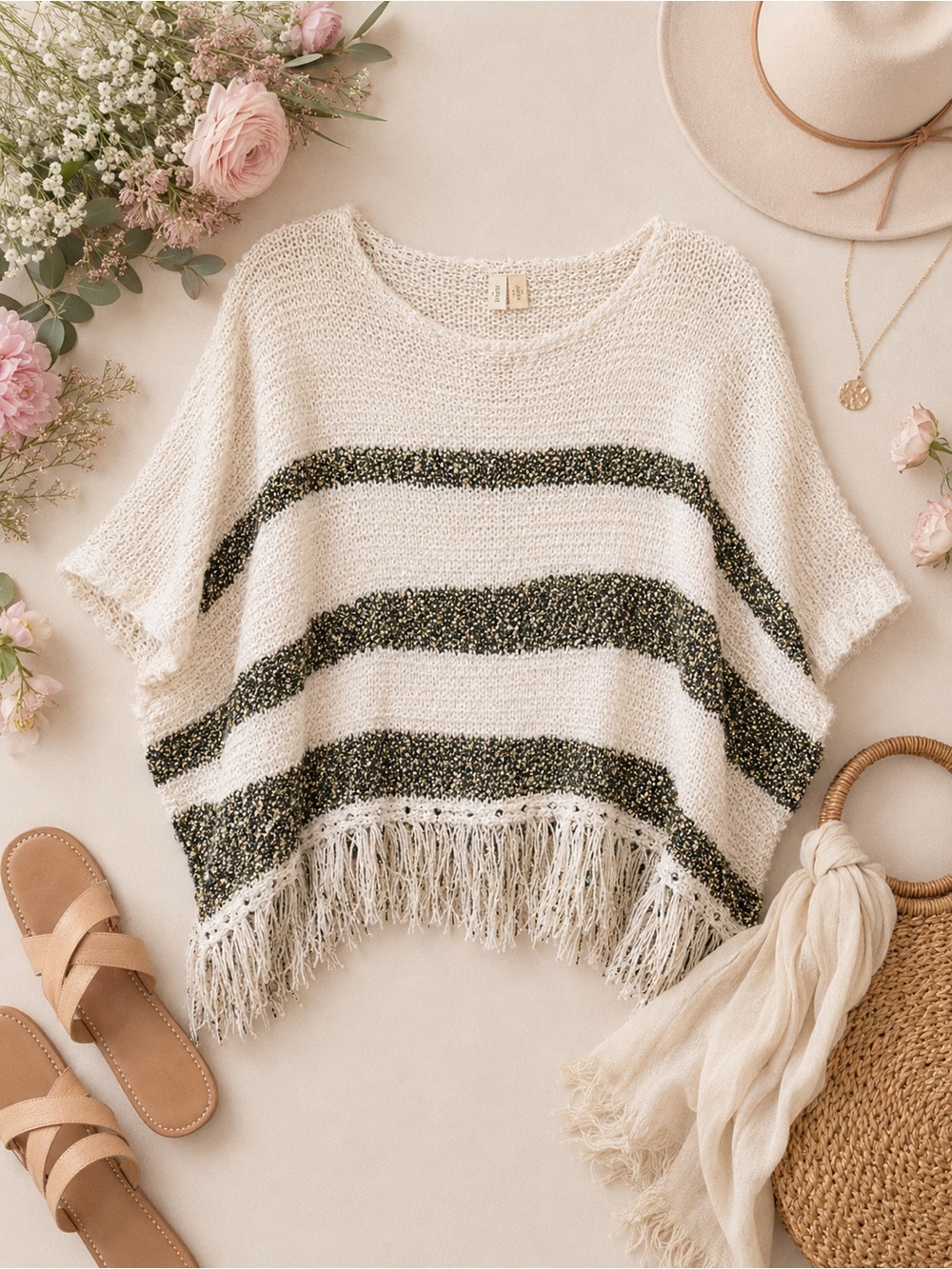 NEW Anthropologie Moth Crewneck Ivory with Metallic Thread Poncho Size Small - Picture 14 of 14